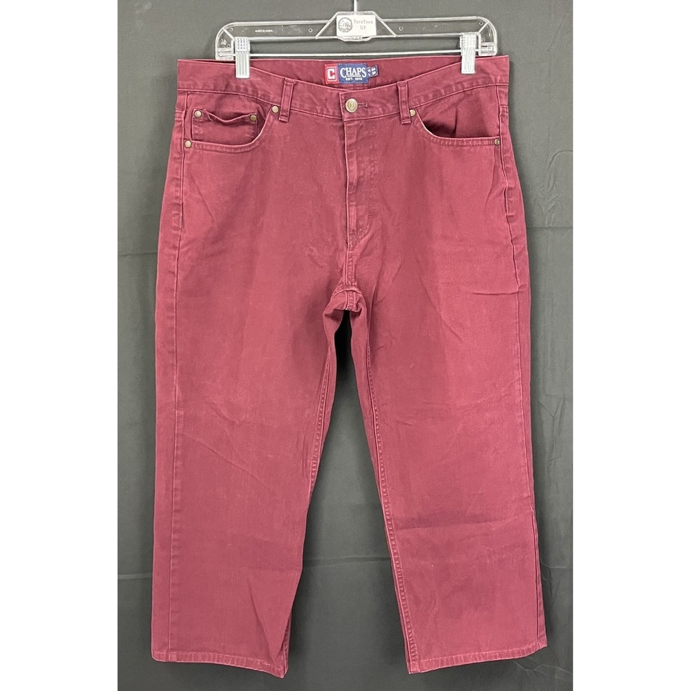 GUC Chaps Mens Straight Fit Burgundy Cotton Chino Pants Shortened Size 34x23